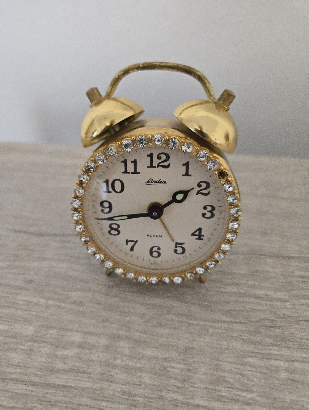 Vintage Linden mechanical twin bell alarm clock bejeweled